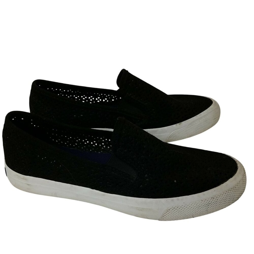Sperry Womens Black Perforated Slip-On Sneakers Shoes Size 6.5